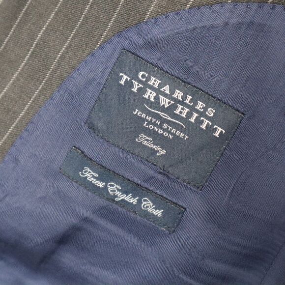 Charles Tyrwhitt 2 Piece Pinstriped Suit Men's 42L Pants 35x31 100% Wool Gray - Picture 7 of 16
